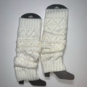 2 pack Ladies leg warmers one size white knitted
